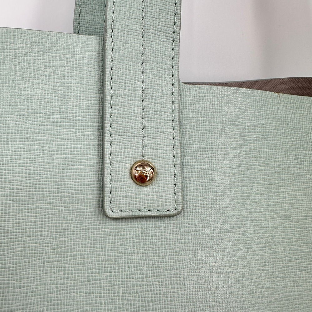 Furla Mint Green Divide It Leather Tote Bag Medium Handbag Gold Hardware Italian - Picture 13 of 13